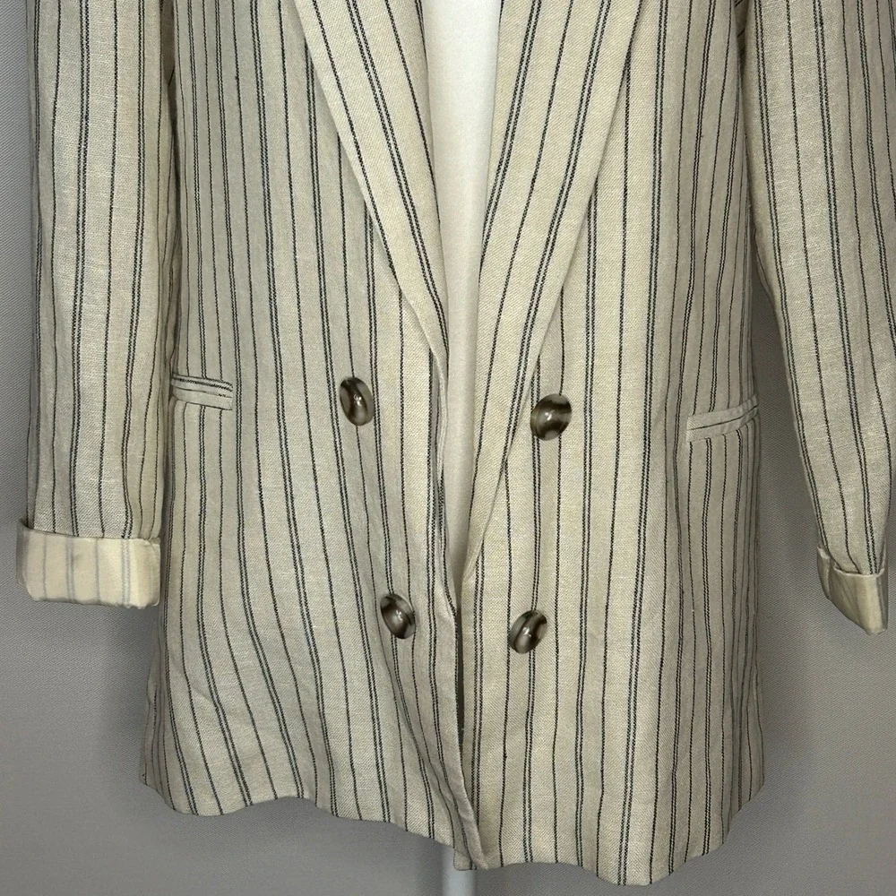 Jules & Leopold Linen Blend Pinstripe Blazer Cream Small NWOT Career Preppy Work